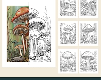 12 Printable Toadstool Coloring Pages, Mushroom Gills and Caps, Close Up (PDF Download)