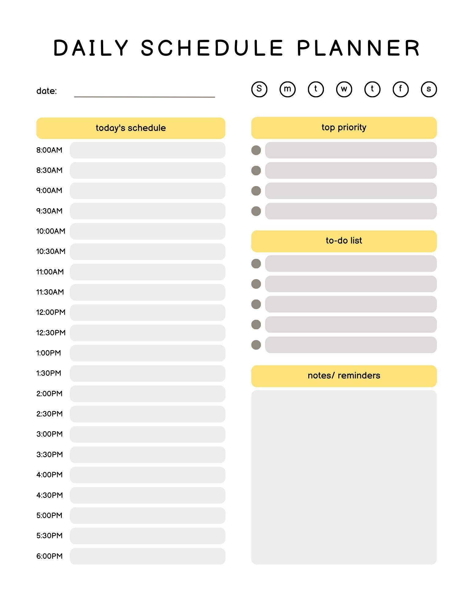 Printable & Fillable Daily Planner Etsy