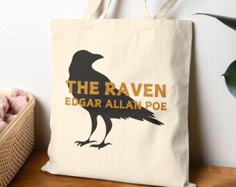 Dark Cottagecore Tote Bag, Raven, Edgar Allan Poe, Cotton Canvas Tote, Reusable Shopping Bag, Gothic Literature Tote Bag, Teacher Tote