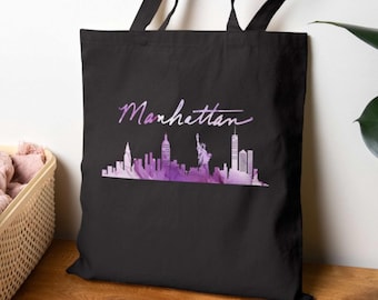 Manhattan Tote Bag, New York City Skyline Cotton Canvas Bag, NYC Tote, Reusable Shopping Bag For NYC Lover, New York City Souvenir