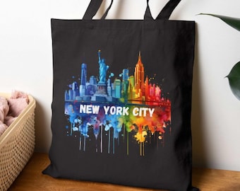 New York City Tote Bag, NYC Skyline Cotton Canvas Bag, Paint Splatter NYC Tote, Reusable Shopping Bag For NYC Lover, New York City Souvenir