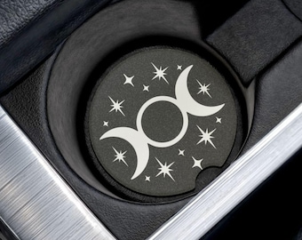 Triple Moon Goddess | Soapstone Car Coaster Set | Wiccan Auto Accessories