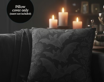 Bats and Roses Throw Pillow, Cover Only | Dark Victorian Gothic Home Decor