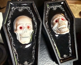 Coffin Skull Earrings, Hand-crafted all-year goth or Halloween jewelry