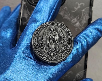 Lady of Guadalupe Phone Grip Stand, Hand Painted Decor Accessory