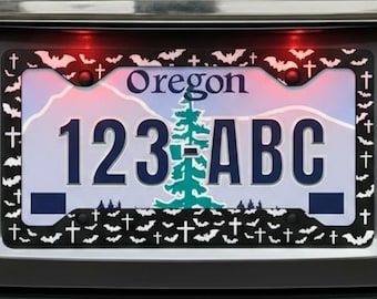 Bats and Crosses | Car License Plate Frame | Gothic Auto Decor