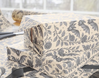 Papel de embrulho para presente Bats & Roses estilo vitoriano vintage