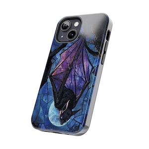 Gothic Bat Stained Glass Look iPhone Case, Unique Tough Case for Halloween, Spooky Gift, Horror Lovers, Cell Phone, 11, 12, 13, 14, 15, 16
