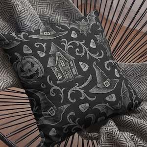 Halloween Gothic Pillow | Vintage Look Spooky Home Decor
