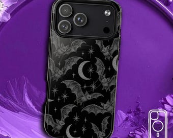Pipistrelli gotici e lune crescenti celestiali / Personalizza la cover per iPhone MagSafe a doppio strato