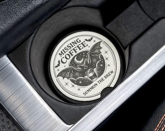 Guardián con alas de murciélago, posavasos de esteatita para coche con café perdido / Amantes del café, recordatorio de viaje, ocultismo, academia oscura / Invoca la bebida de cafeína