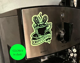 Crypt Coffee Glow-in-the-dark Vinyl Sticker for thermos, containers, laptops, and more