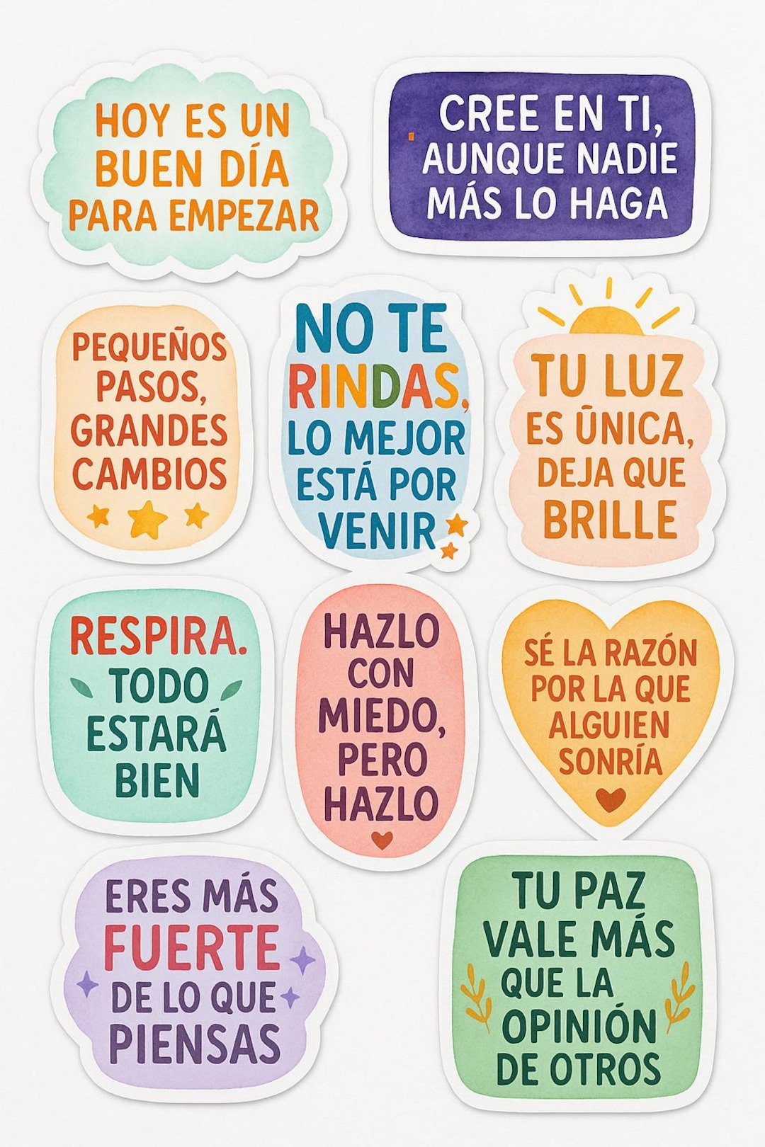 Set de stikers Motivacionales en espanol -frases positivas-Archivo