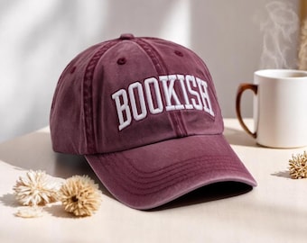 Embroidered Bookish Cotton Hat, Bookworm Gift
