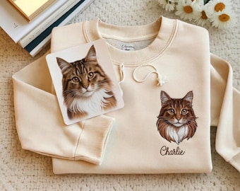 Geborduurd custom kattensweater, gepersonaliseerde koosnaam ronde hals