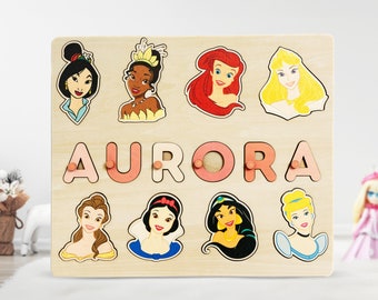 Personalized Frozen Princess Name Puzzle for Kids, Wooden Name Puzzle, Name Puzzles for Toddlers and Baby, Wooden Montessori Toys
