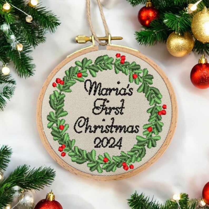 Embroidered 2024 Personalized Newborn Baby Christmas Ornament, 1st