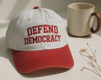 Defend Democracy Embroidered Trucker Cap, Anti-Trump Hat