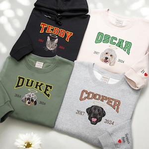 Custom Dog Portrait Embroidered Sweatshirt,Custom Pet Hoodie, Personalized Pet Face and Pet name Sweatshirt, Personalized Dog Memorial Gift