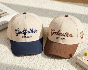 Custom Embroidered Godmother Godfather Hat, Name on Sleeve, Proposal Gift Cap