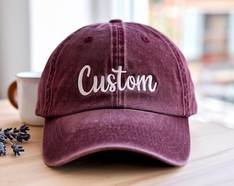 Custom Text Embroidered Baseball Hat, Personalized Vintage Cap
