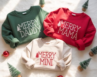 Embroidered Merry Family Christmas Sweatshirts, Matching Holiday Outfit