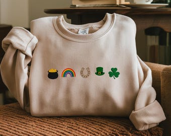 Sweat-shirt brodé de la Saint-Patrick, chemise trèfle arc-en-ciel