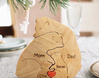 Custom Wooden Bear Family Puzzle, DIY Art Puzzle, Family Keepsakes Gift, Wooden Family Puzzle, Mother/Father's Day Gifts