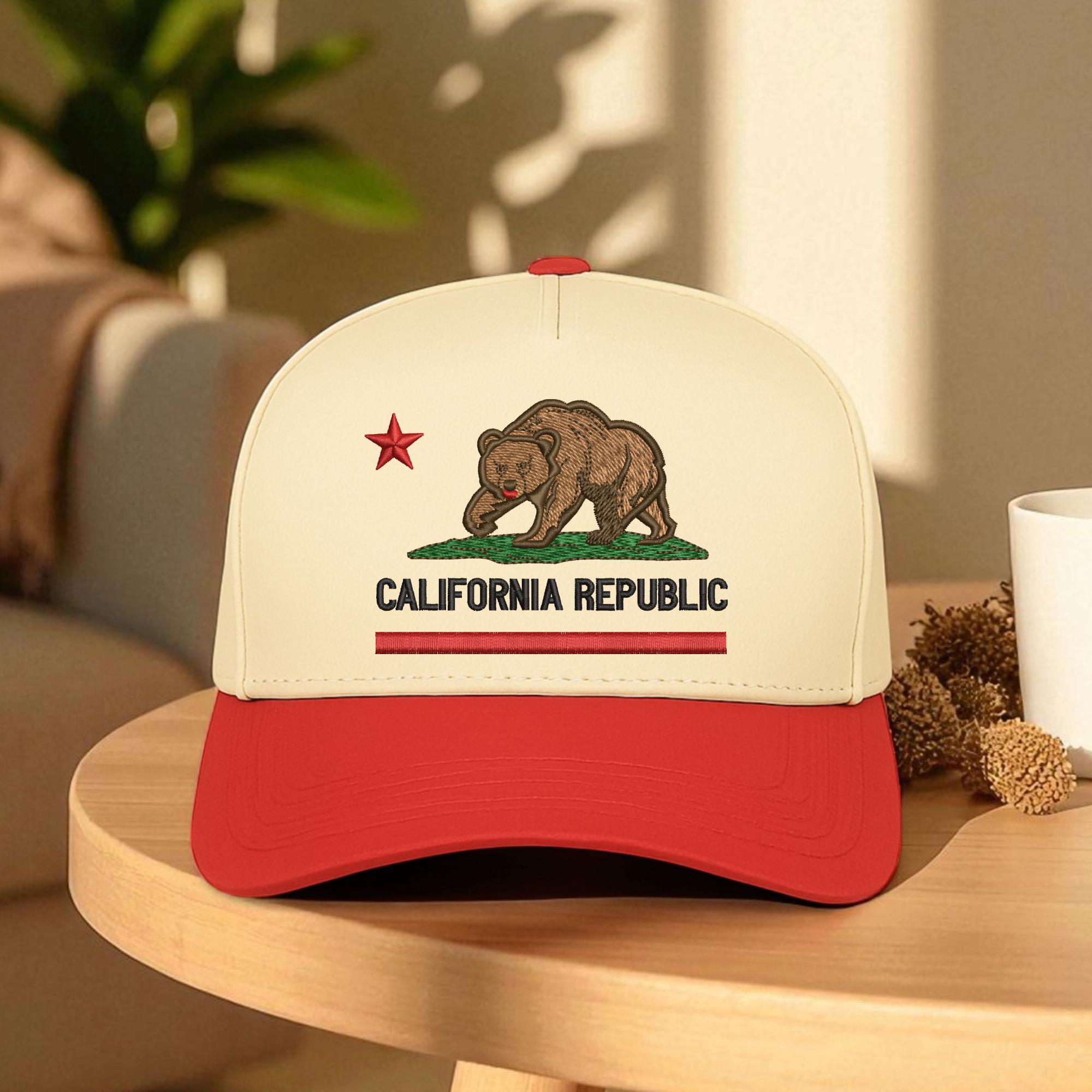 Embroidered California Bear Hat, Cali Republic Baseball Cap  display picture 2