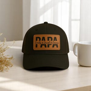 Custom Kids Name Dad Hat, Personalized Dad Gift, Leather Patch Hat, Dad and Kids Trucker Hat, Dad Hat, Fathers Day Hat, Grandpa Hat Gift