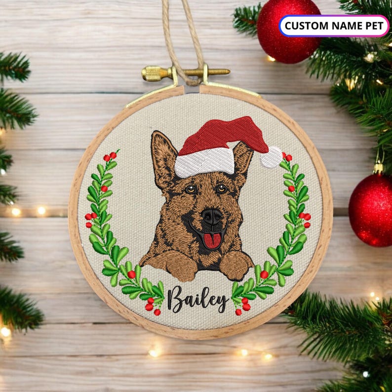 Embroidered German Shepherd Christmas Ornament, Custom Name Dog Ornament, Christmas Gifts, Gift