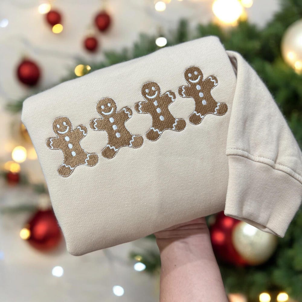 Gingerbread Crewneck Gingerbread Men Embroidered Sweatshirt | Baking Crewneck With Embroidered Gingerbread Men | Gift For Baker | Traditional Christmas Crewneck Baking Crewneck