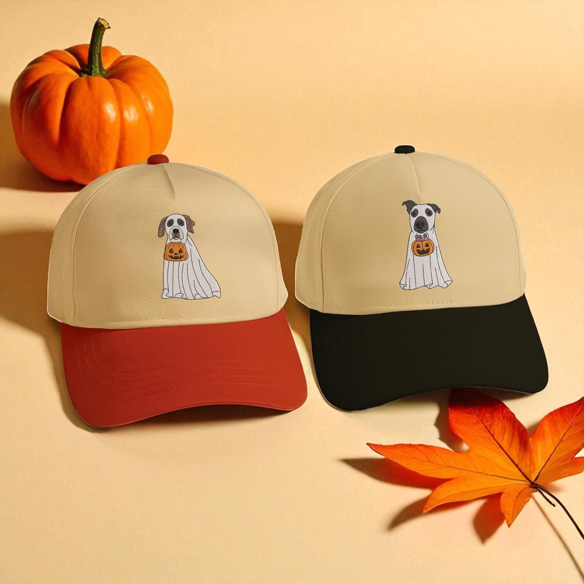 Custom Dog Embroidered Hat Halloween Ghost Dog Trucker Hat Halloween Embroidered Baseball Cap Dogs Embroidered Cap Pet Ghost Hat