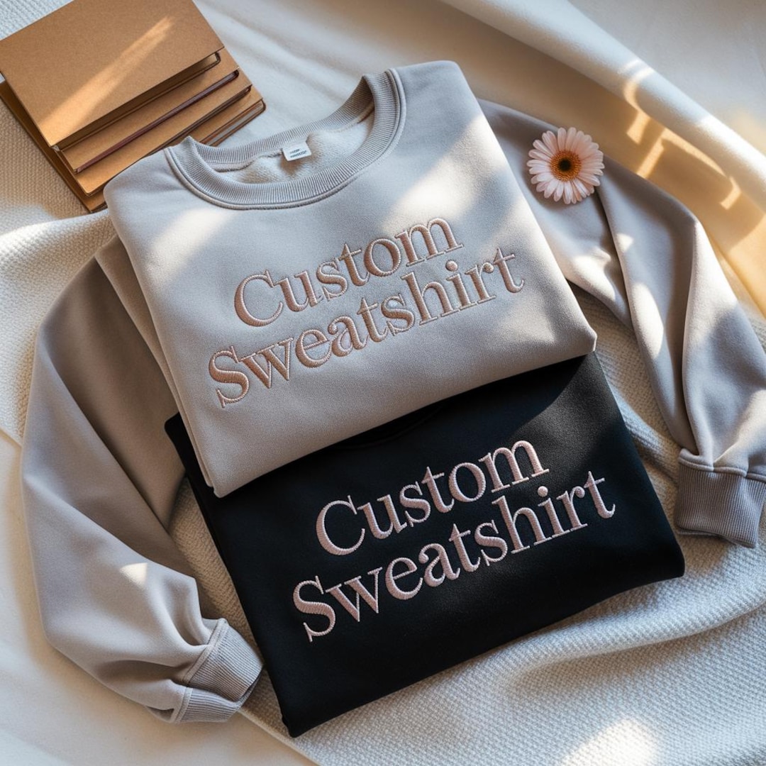Custom Embroidered Crewneck Sweatshirt, Personalized Text - Etsy