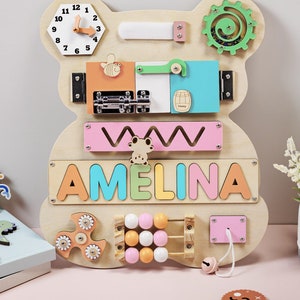 Custom Baby Busy Board, Kids Wooden Name Puzzle, Personalized Baby Gift, Development Busy Board, Personalized Montessori educational