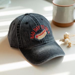 Bad Day To Be a Hot Dog Embroidered Washed Hat, Baseball hat, Summer hat, Funny trendy trucker hat Fourth of July hat, 4th of July Hat, Cap