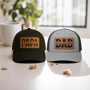 Custom Kids Name Dad Hat, Personalized Dad Gift, Leather Patch Hat, Dad and Kids Trucker Hat, Dad Hat, Fathers Day Hat, Grandpa Hat Gift