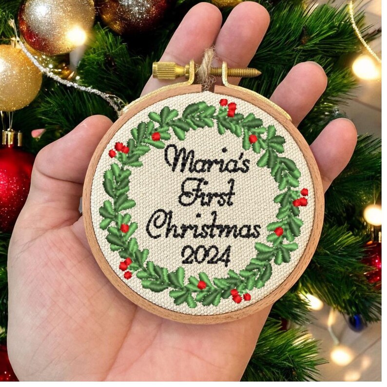 Embroidered 2024 Personalized Newborn Baby Christmas Ornament, 1st