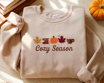 Cozy Season Embroidered Sweatshirt, Autumn Fall Shirt