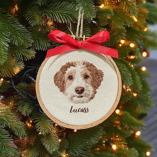 Personalized Embroidered Pet Portrait Ornament, Custom Dog Christmas Gift