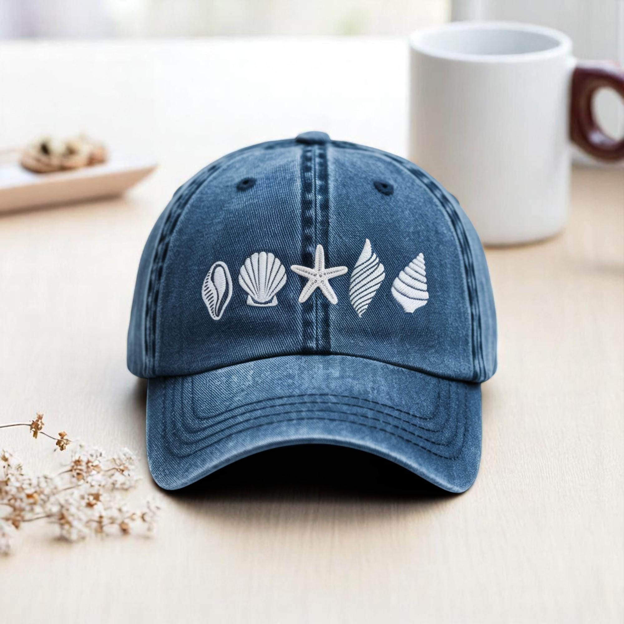 Embroidered Sea Shell Washed Cotton Hat, Beach Trucker Cap - Etsy