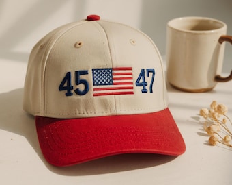 Embroidered USA Flag Hat, 45-47, Cotton Twill Cap