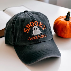 Embroidered Spooky Season Hat, Cap, Spooky Hat, Halloween Hat, Ghost Hat, Black, Pumpkin Fall Hat, Cute and Scary Hat, Autumn Hat, Cap