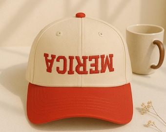 Embroidered America Hat: Upside Down Patriotic Baseball Cap