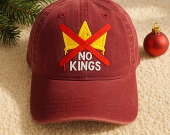 Embroidered 'No Kings' Cotton Twill Hat, Political Protest Cap