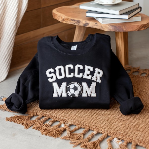 Embroidered Soccer Mom Sweatshirt, Personalized Name Sleeve, Soccer Mama Gift