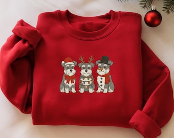 Embroidered Miniature Schnauzer Christmas Sweatshirt, Xmas Dog Lover Gift