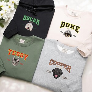 Custom Dog Portrait Memorial Embroidered Sweatshirt,Custom Pet Loss Hoodie, Personalized Pet Face and Pet name Sweatshirt, Custom Christmas