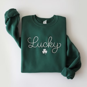 Embroidered Lucky Clover Sweatshirt, St Patricks Day Sweater