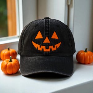 Jack-o-lantern Pumpkin Embroidered Baseball Hat, Spooky Season Embroidered Cap, Halloween Costumes Hat, Vintage Dad Cap, Halloween Gift